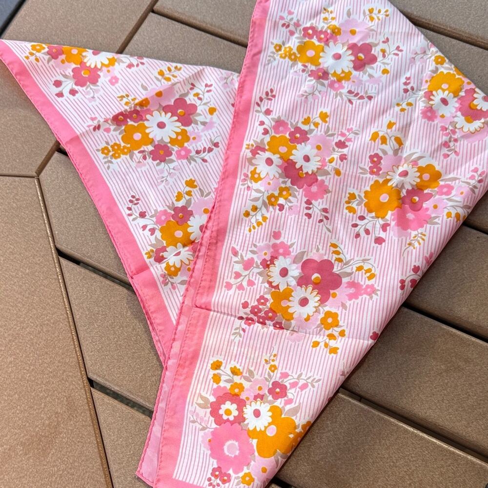 Vintage 60s-70s Floral Pink and Orange Scarf Square